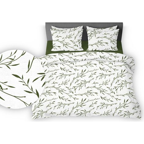 Set di biancheria da letto in corteccia 160x200 bianco verde foglie di tè