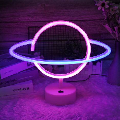 Veilleuse néon planète, veilleuse LED pour chambre d'enfant, décoration alimentée par piles/USB qd Planet (1/5)
