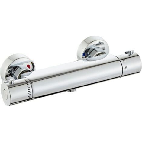 Duscharmatur, thermostatische Duscharmatur, Duschhahn, thermostatische Badewannenarmatur mit Thermostatsteuerung, Ausführung in Chrommessing - Crezuo