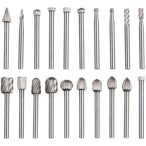 20 Piece Rotary File, Carbide File Set, HSS Rotary File Heads, Rotary Tool, 1/8" (3mm) Shank Rotary Tool for Grinder, Woodworking, Metal Polishing, Engraving, Drilling (1/4)