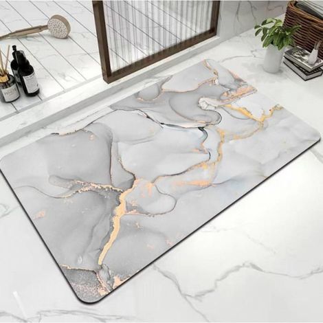 Tapis de bain en terre de diatomées - 40 x 60 cm - Gris - Ultra-absorbant - Antidérapant (dos caoutchouc)
