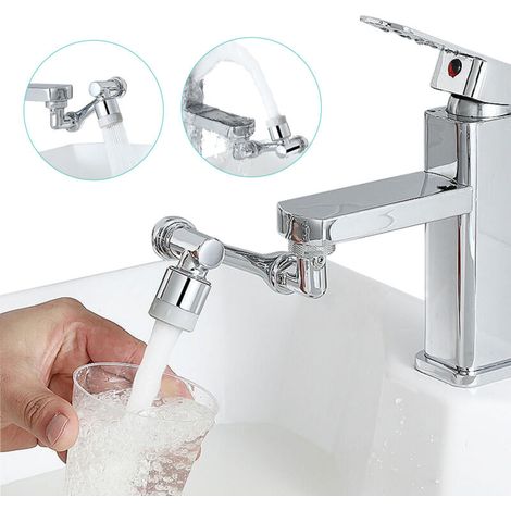 Rallonge de robinet pivotant à 1080° - Aérateur d'eau universel pour évier - 2 modes - Pour cuisine, salle de bain - Angle de rotation à 360° - Bras robotique multifonction - Lavage des yeux / des (1/4)
