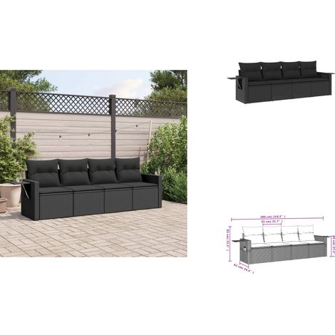 4-tlg. Garten-Sofagarnitur mit Kissen Schwarz Poly Rattan - Gartenmöbel - Outdoor Möbel - Rattan Gartenmöbel - Lounge Set - Sofasatz (1/3)