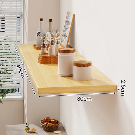 (Couleur bois 40 x 30 cm) Étagère murale avec un tableau d'affichage, pour salon ou maison. Étagère murale en bois massif, style stratifié, avec étagère de présentation. (1/5)