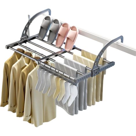 Etendoir A Balcon - En Acier Au Carbone Et ABS - Extensible 38-55 Cm - Pour Radiateur Fenetre Porte Douche - Plie Plat - Avec Clips A Chaussettes - 1 Piece