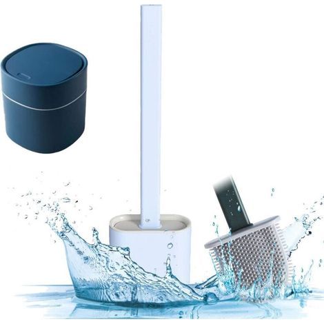 ZOLGINAH Scopa per WC, Scopa per WC e supporto con piccolo cestino, Set di scopino per WC in silicone antibatterico, Scopa per WC con manico lungo, Blu (1/5)