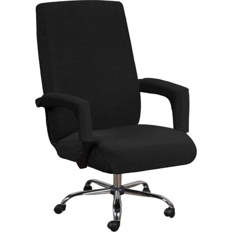 Housse pour chaise de bureau, housse de chaise rotative, housse de chaise extensible en tissu élastique amovible avec housse d'accoudoir 2 pièces,Noir (XL) (1/5)