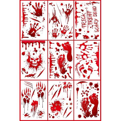 W2307 DEHOBO Autocollants statiques d'Halloween, squelette avec griffures sanglantes effrayantes, lot de 9 pièces (1/2)