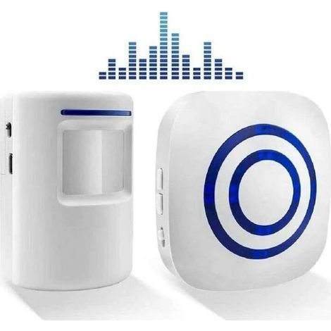 Kit campanello senza fili con 1 ricevitore e 1 rilevatore di movimento PIR, sensore di allarme visitatori, allarme di sicurezza con 38 melodie e 3 livelli di volume. (1/4)