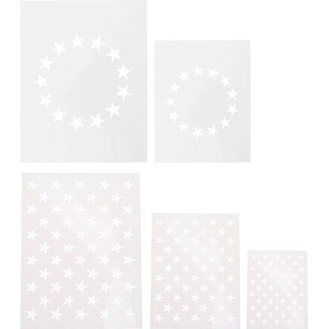 Lot de 5 pochoirs étoiles pour réaliser soi-même des étoiles du drapeau américain sur bois, tissu, papier ou mur. (1/5)