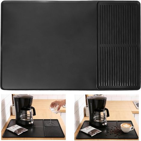 2 Pièces Tapis Machine à Café en Silicone  Tapis Egouttoir Vaisselle + Cafetière, 60x40cm Noir Vaisselle Absorbant, Pratique Silicone pour Cuisine