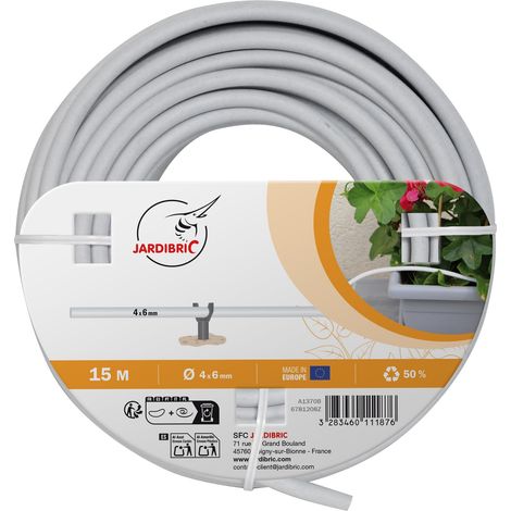 Jardibric – Tuyau micro conduit blanc Ø4 x 6 mm – Longueur 15m – Débit 60L/h à 1,2 Bars – PVC résistant aux UV pour arrosage précis