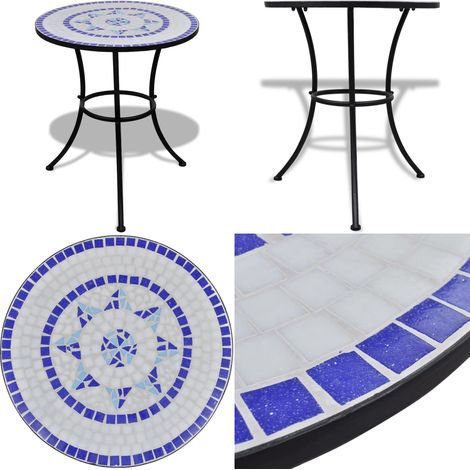 Bistrotisch Blau und Weiß 60 cm Mosaik - Gartentisch - Mosaiktisch - Bistrotisch - Outdoortisch - Balkontisch - Home & Living