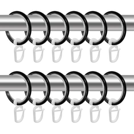 Lot de 60 anneaux de rideaux avec crochets pour anneaux, rails, rideaux, 30 mm, anneau pour tringle à rideau, rideau de douche, noir, pour tringle à rideau, fenêtre, porte, rideau de douche (1/5)