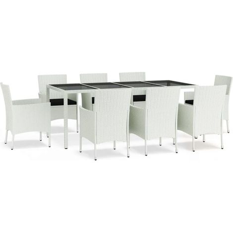 Maison Exclusive - 9-tlg. Garten-Essgruppe mit Kissen Weiß Poly R (1/5)