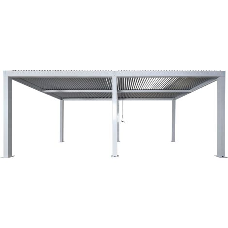 [NEUWERTIG] Pergola HHG-911, Gartenpavillon Lamellen-Pavillon, 11cm-Aluminium-Gestell, Regenrinne sturmfest, 3x6m weiß