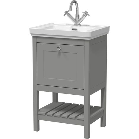 Balterley Coppenhall Bathroom Floor Standing 1 Drawer Vanity & 1 Tap Hole Basin, Cool Grey, 531mm