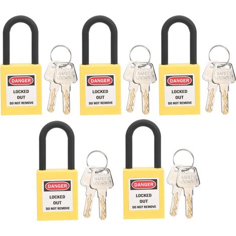 Candados de seguridad antipolvo de nailon de 38 mm – Paquete de 5 unidades amarillas para instalaciones industriales