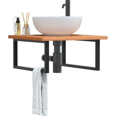 Waschbeckenregal Wandmontage Stahl und Massivholz Buche