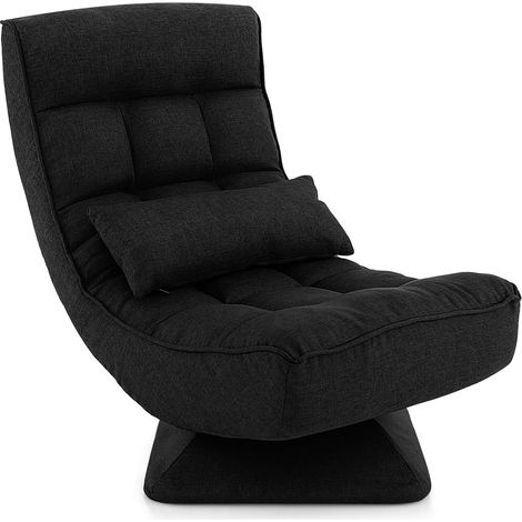 COSTWAY Sillón Lectura en 4 Posiciones, Silla de Sofá de Salón Perezoso con Base Giratoria, Marco de Metal con Almohada Lumbar, Silla de Videojuegos Plegable para Leer/Descansar, sin Montaje (Negro) (1/5)