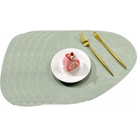 6Set de table en cuir en forme de larme Zhang Wen-Vert avocat+Blanc ivoire - Tapis rond double face antidérapant lavable (1/5)