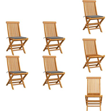 Chaises de jardin et coussins gris lot de 4 Bois de teck massif - Chaise De Jardin Pliable - Chaise De Jardin En Bois - Chaise De Jardin Teck - Mobilier De Jardin - Fauteuil De Jardin (1/5)