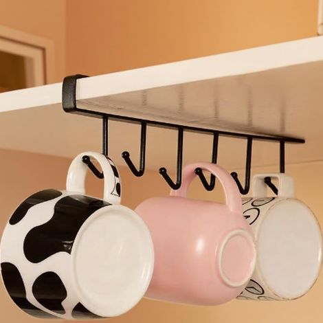 noir organisateur de crochets de cuisine avec 6 crochets, sans perçage, pour porte d'armoire, placard, cuisine ou salle de bain