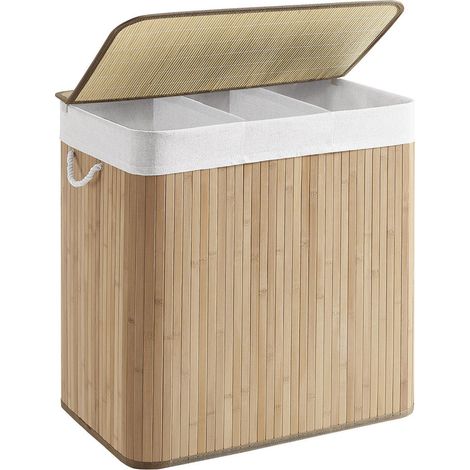 Cesto para la ropa sucia plegable de 3 compartimentos con tapa y asas 150 litros para el dormitorio o la lavandería color beige 120006665
