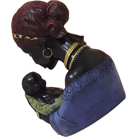 Figurine Résine Art Africain Mère et Fils Sculpture Décorative Vintage pour Maison et Bureau Ornement Élégant et Surface Lisse Cadeau de Pendaison de Crémaillère (1/5)