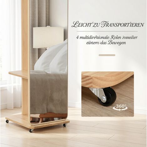 Miroir sur pied 40x44,5x170 cm en bois et verre, bois clair, avec portant pour entrée – MEUBLIV (1/5)