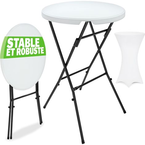 CASARIA® Table haute pliable blanche avec housse réutilisable infroissable mange debout 110 cm bar bistrot jardin cocktail Blanc