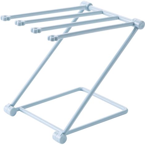 Égouttoir à torchons bleu clair pour plan de travail, 4 bras pliables, rangement vertical pour torchons. (1/4)