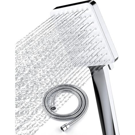 Pommeau de douche haute pression avec flexible 1,5 m - 6 fonctions - Chrome - Idéal pour économiser l'eau - Jet puissant pour une douche revitalisante (1/5)