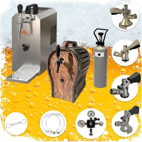 Ensemble complet - Tireuse a biere - JET 30 machine a biere, pompe a biere 1 ligne, caisse de bièr 35 litres/h avec tonneau en bois, KEG: Set tous de tete de fut (1/5)