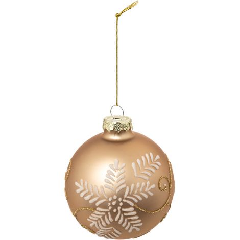 Déco Sapin Boule de Noël en Verre D 8 cm doré décor fleur et neige - Feeric Christmas