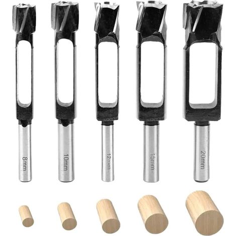 Jeux de 5 forets à métaux pour bois – taraudeurs tenon profond, diamètres 8/10/12/15/20 mm, idéal menuiserie et fabrication meubles