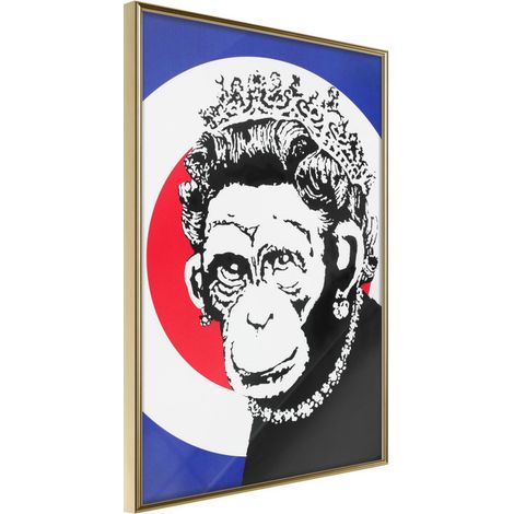 Affiche Murale Encadrée "Banksy Monkey Queen" 21 x 30 cm Or