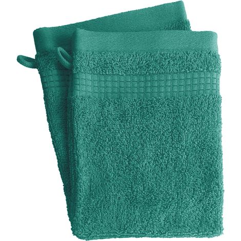 Lot de 2 Gants de Toilette - 100% Coton - 450 gr/m2 - Vert lagon