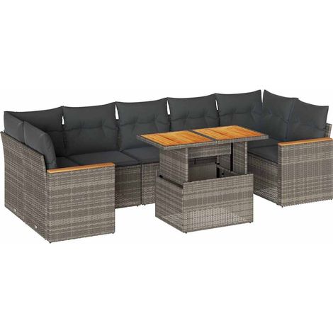vidaXL Set Divano da Giardino 8pz con Cuscini Grigio Polyrattan Acacia (1/5)