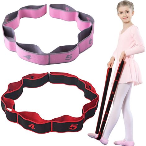 Lot de 2 Ceinture de Yoga Elastique, Sangle de Yoga avec 8 Boucles Bande de Résistance Elastique, Étirement des Bandes Elastique Musculation de Résistance pour Latine Pilates (1/5)