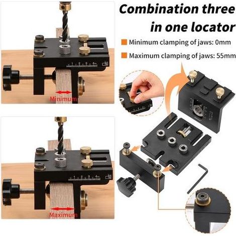 3 en 1 Pocket trou Jig Kit, bois Doweling Jig Kit avec positionnement Clip réglable guide de forage Punch Locator outils de menuiserie