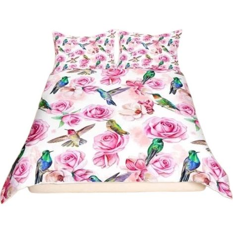 Parure de lit enfant imprimée 3D colibri, 200x200cm en microfibre, avec 2 taies d'oreiller (1/5)