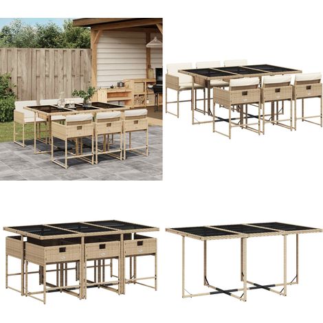 vidaXL Ensemble à manger de jardin et coussins 7 pcs beige poly rotin