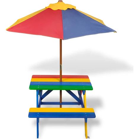 Maison Exclusive - Tavolo e Panchine per Bambini con Parasole Legno Multicolore