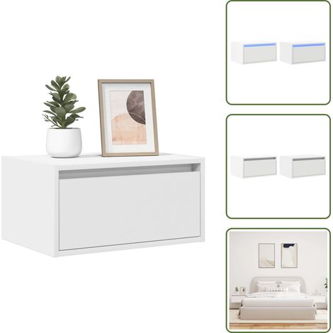 Wand-Nachttische mit LED-Leuchten 2 Stk. Weiß - Wand-Nachttisch - Wand-Nachttische - Schrank - Nachttisch (1/5)