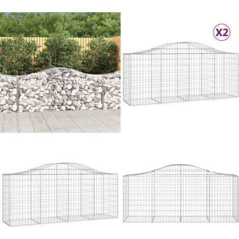 Paniers à gabions arqués 2 pcs 200x50x80/100 cm Fer galvanisé - Panier Gabion - Gabion - Clôture Gabion - Décoration Jardin - Mur Gabion - Home & Living (1/5)