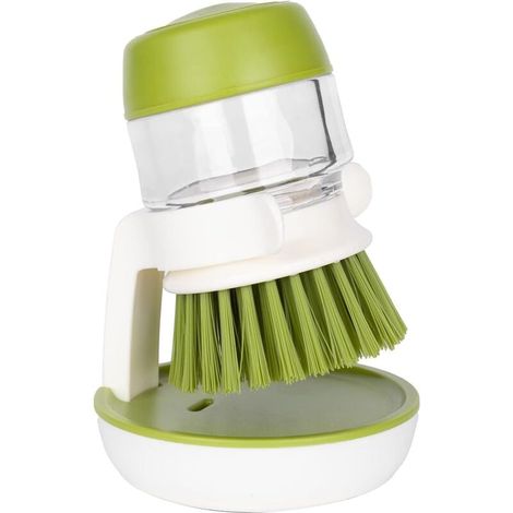 Vtizikl Distributeur de savon, brosse à récurer en forme de paume avec bac d'égouttage, brosse à vaisselle pour liquide vaisselle (vert) (1/4)