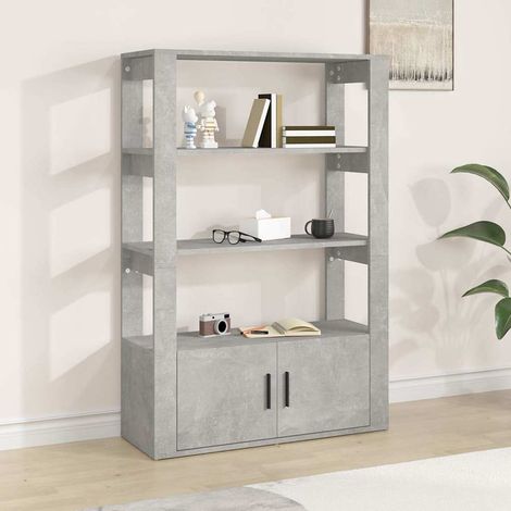 Buffet - Armoire de rangement Enfilade Gris béton 80x30x119,5 cm Bois d'ingénierie BV642040 - BonneVie (1/5)