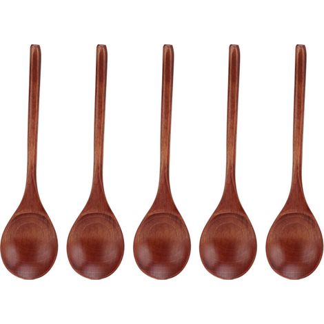 Lot de 5 cuillères en bois, sûres, inodores, délicates, robustes et durables, idéales pour mélanger, à offrir ou pour un usage quotidien. (1/5)