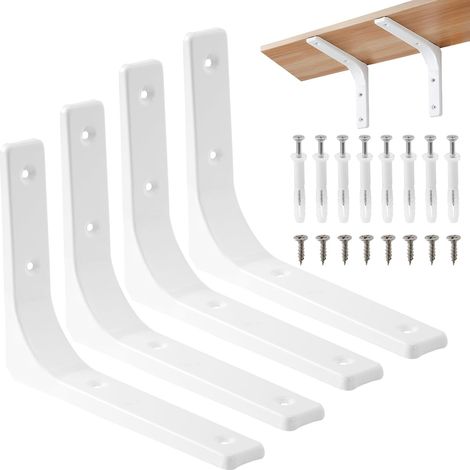 4 Pièces Equerre Etagere Murale, Supports Triangulaires Angulaires Droits de 90 Degrés, Support D'étagère Murale, Support d'angle Brace pour Salon Chambre Bibliothèque, 200x150mm Blanc (1/5)